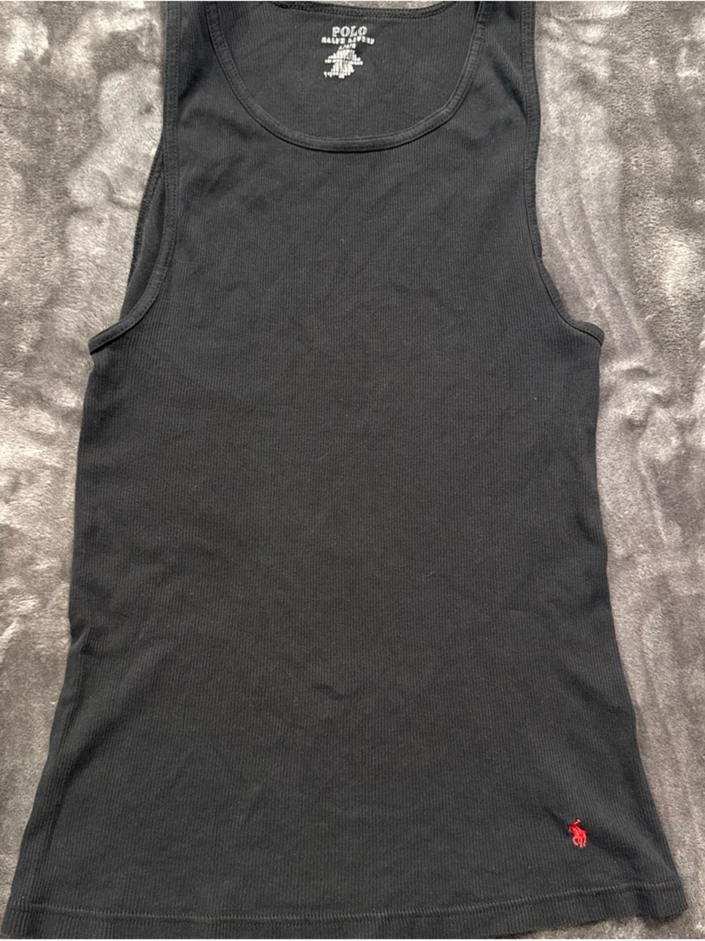 Polo by Ralph Lauren Black Ribbed Tank with White Logo Text